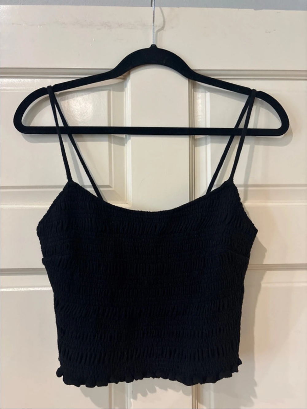 Rebecca Taylor Black Smocked Spaghetti Strap Crop Camisole